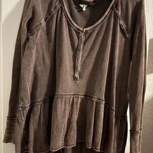 We The Free Henley Long Sleeve Peplum Top